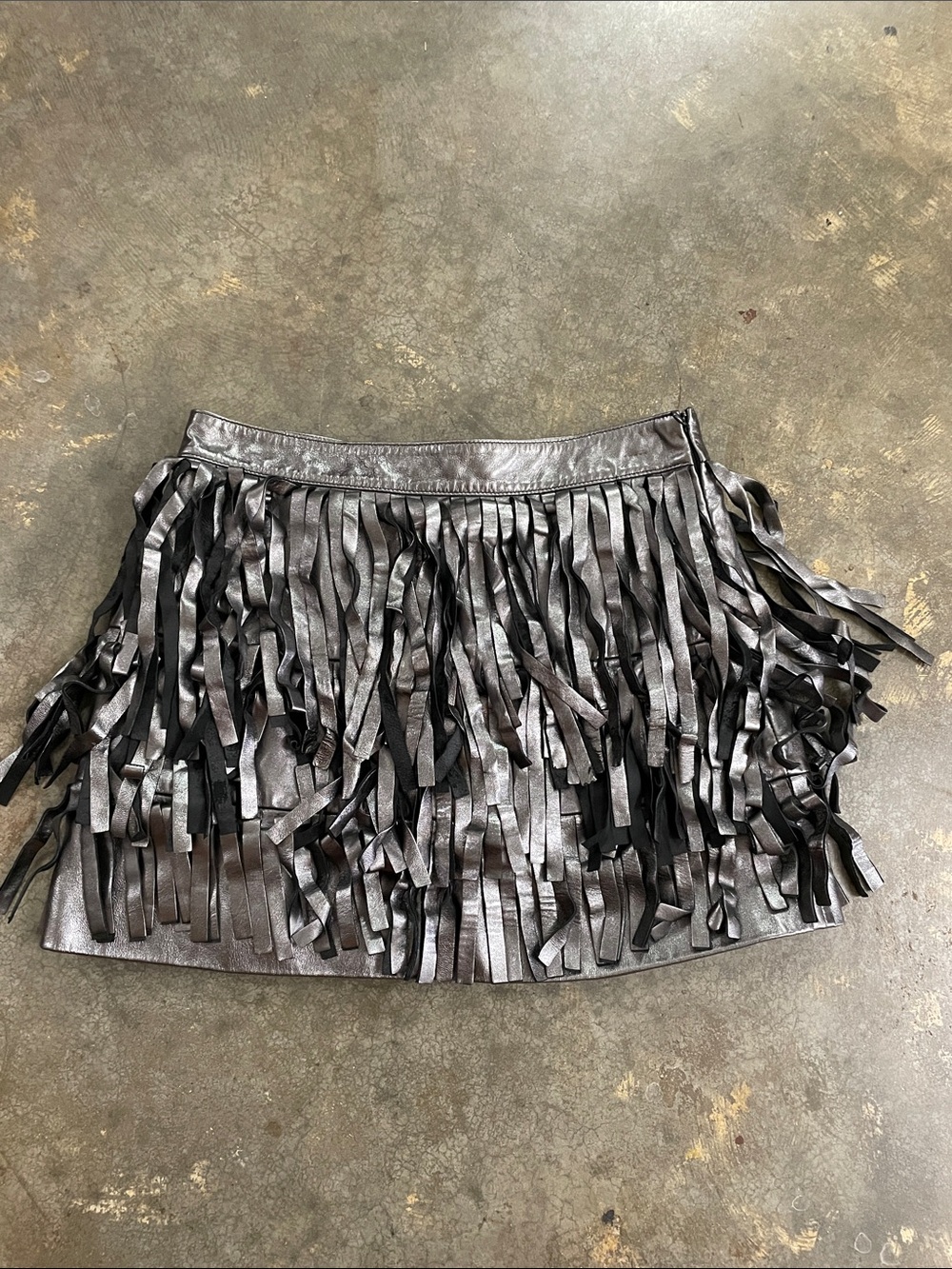 AllSaints Metallic Silver Fringe Mini Skirt